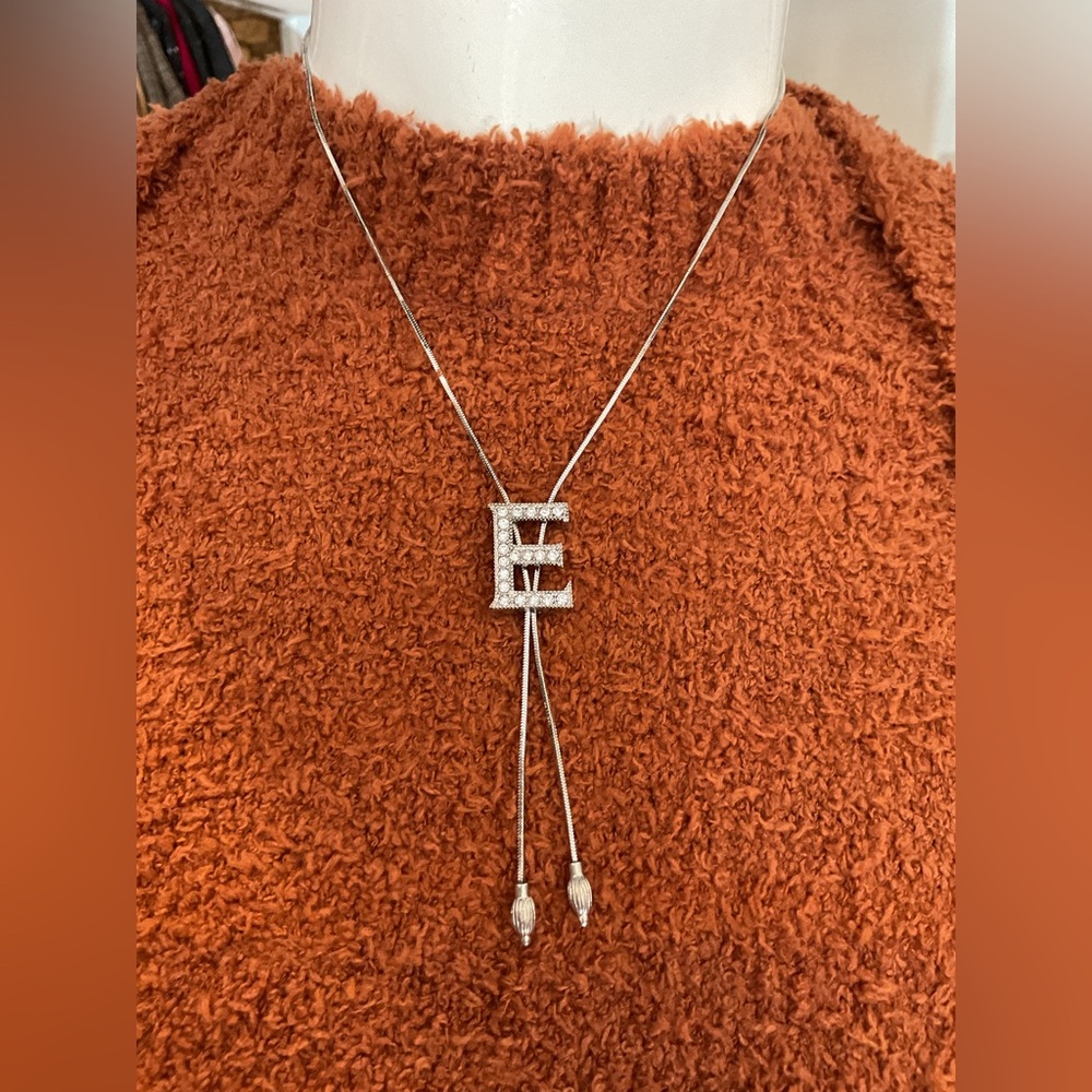 Lariat Style Silver “E” Initial Necklace - image 1